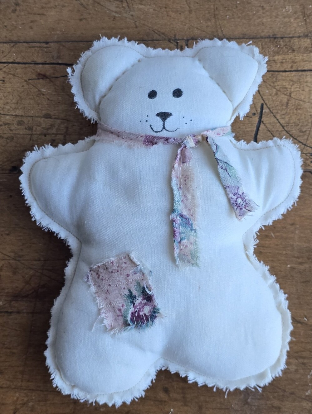 Primitive Handmade Muslin Teddy Bear Frayed Edge Farmhouse Folk Art Decor 6"